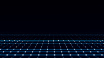 Network connection grid infinity background. Abstract dark backdrop with points and lines. Digital futuristic texture. Big data visualization. 3D rendering.
