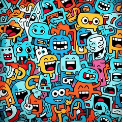 abstract illustration in modern art style with several funny characters. 