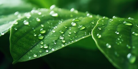Waterdrop on leaf copy space blurred background. High Quality image