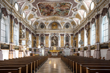 Fototapeta na wymiar Interior of the Buergersaalkirche, Citizen's Hall Church at Munich, Germany. It was built in 1709