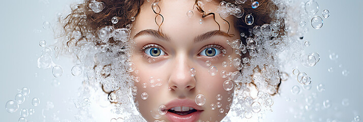 Woman putting face in water - obrazy, fototapety, plakaty