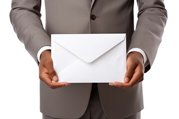 businessman presenting an empty white envelope. 