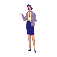 Illustration of Standing Faceless Businesswoman Character Explaining Something. Vector Design