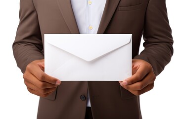 businessman presenting an empty white envelope. 
