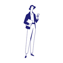 Illustration of Standing Faceless Businesswoman Character Holding a Phone. Vector design