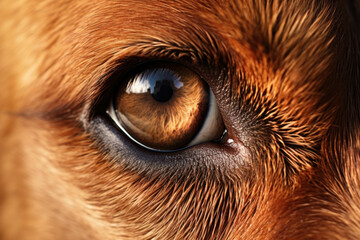 Macro close-up of a dog's eye. Selective focus.