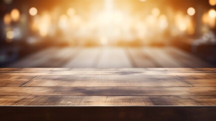 Rustic Wooden Table with Blurred Background
