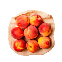 Fototapeta na wymiar Peaches over reusable bag over isolated transparent background