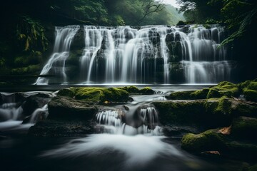 Obraz premium A magnificent and wonderful waterfall found in a beautiful forest. the wonders of nature. generative AI