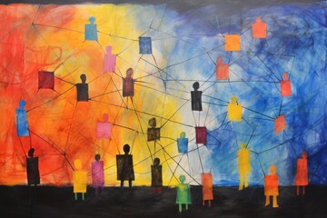 Colored silhouettes of people connected, illustration
