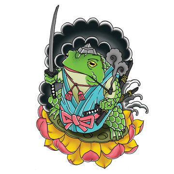 frog samurai whrite background