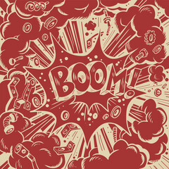 An incredible and sudden event that brings chaos. Thunder of upcoming discounts and sales of services and goods. The effect and the inscription BOOM with many elements.