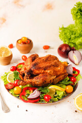 Levengi or Lavangi with Roast chicken.Azerbaijan cuisine.