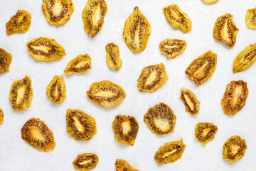 Slices of dried tangerines, top view