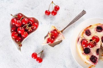 Homemade cherry pound cake with fresh cherry berries.