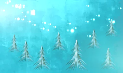 Tuinposter Christmas trees on a blue background, Winter background © MelLenka