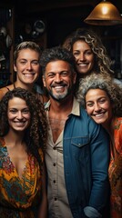 Fototapeta premium Multi ethnic people of different age looking at camera collage mosaic horizontal banner. Many lot of multiracial business people group smiling faces headshot portraits. Generative AI art