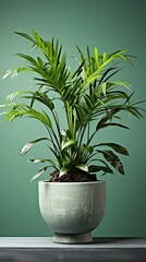 Kentia Palm Tree grey in pots. Houseplant on background. Agriculture plants illustration. Generative AI