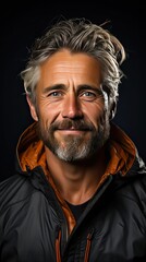 Fototapeta premium Portrait of happy casual older man smiling, Mid adult, mature age guy with gray hair, on background. Man portrait illustration. Generative AI