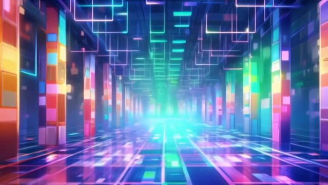 Colourful Sci-Fi Quantum Bit Warp: Abstract Futuristic Psychedelic Hallway