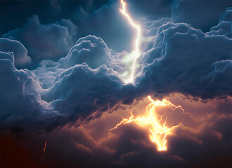 cloudy skies emitting lightning, lightning trapped in clouds, shining clouds with lightning in them