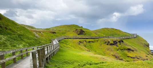 The boardwalk along The Nobbies on Phillip Island, Victoria, Australia which was formerly known as...