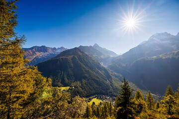 perfect autumn day in the mountains of  Chamonix, France