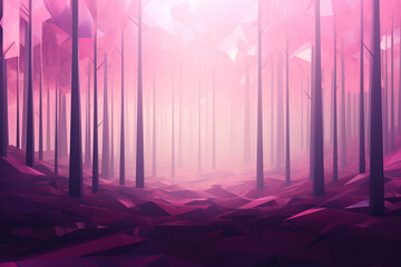 Graphic illustration of futuristic forest, purple tones
