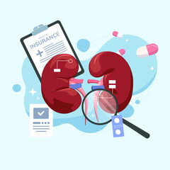 Medical persons checking human organ for surgery flat vector illustration. Nephrology medicine concept for banner website design or landing web page