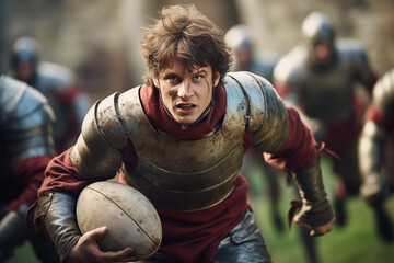 Rugby player as a fantasy warrior with medieval armor