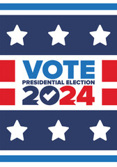 Presidential Election 2024 in United States. Vote day, November 5. US Election. Patriotic american element. Poster, card, banner and background. Vector illustration