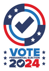 Presidential Election 2024 in United States. Vote day, November 5. US Election. Patriotic american element. Poster, card, banner and background. Vector illustration