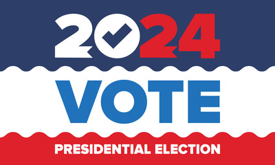 Presidential Election 2024 in United States. Vote day, November 5. US Election. Patriotic american element. Poster, card, banner and background. Vector illustration - obrazy, fototapety, plakaty