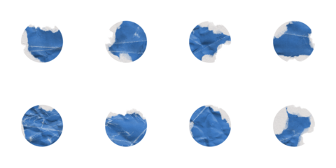 Blue Torn Paper Circle Shape. Set of Torn Colored Papers with Different Elliptical Shaped Edges, Isolated