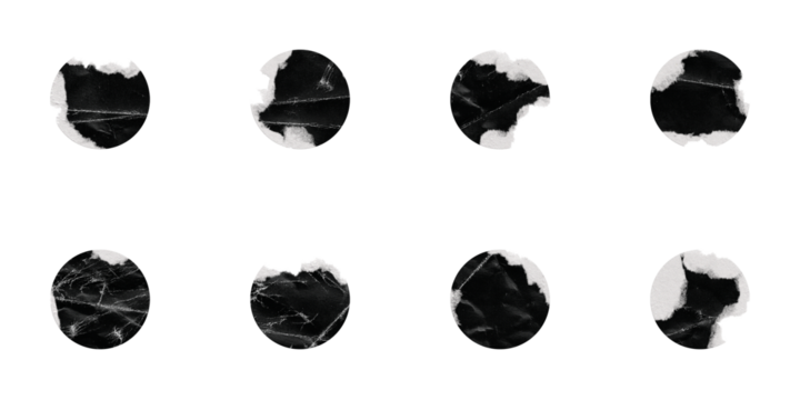 Black Torn Paper Circle Shape. Set of Torn Colored Papers with Different Elliptical Shaped Edges, Isolated