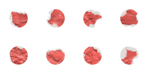 Red Torn Paper Circle Shape. Set of Torn Colored Papers with Different Elliptical Shaped Edges, Isolated