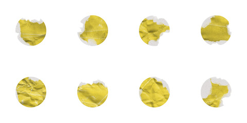 Yellow Torn Paper Circle Shape. Set of Torn Colored Papers with Different Elliptical Shaped Edges,...