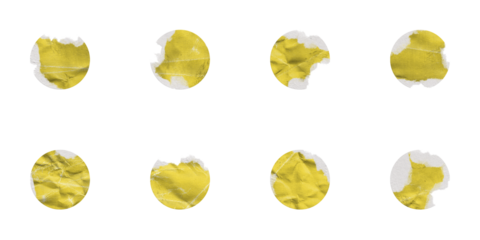 Yellow Torn Paper Circle Shape. Set of Torn Colored Papers with Different Elliptical Shaped Edges, Isolated