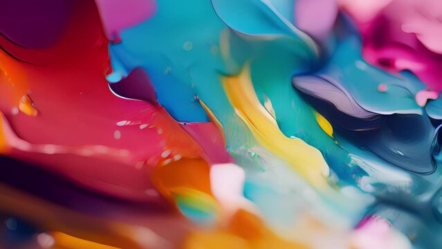 Closeup of a painters palette covered in splashes of vibrant colors, each hue blending into the next like a work of art.