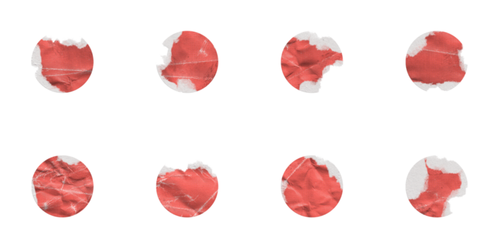 Red Torn Paper Circle Shape. Set of Torn Colored Papers with Different Elliptical Shaped Edges, Isolated