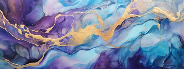 Fototapeta premium Ink abstract gold paint background art watercolor stone water luxury liquid texture marble. Abstract ink pattern modern gold ocean glitter black design splash blue light brush creative smoke sea sky.