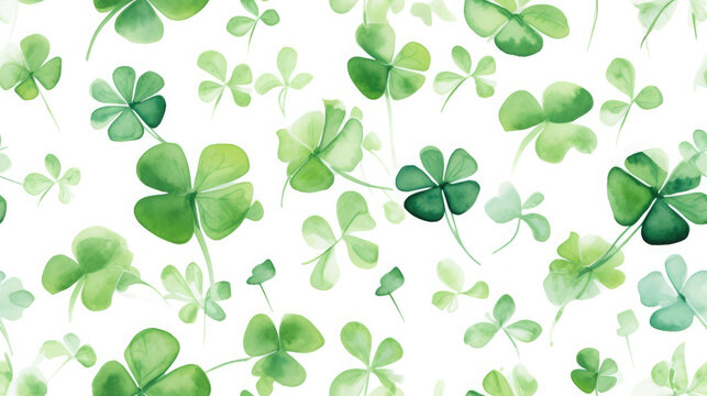 seamless pattern with green clover leaves, shamrock, symbol of Ireland, st. patrick's day, illustration, plant, nature, ornament, traditional, holiday, luck, spring
