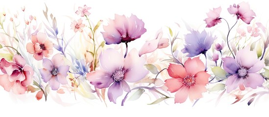 Colorful handmade floral watercolor background featuring a lovely spring wildflower bouquet