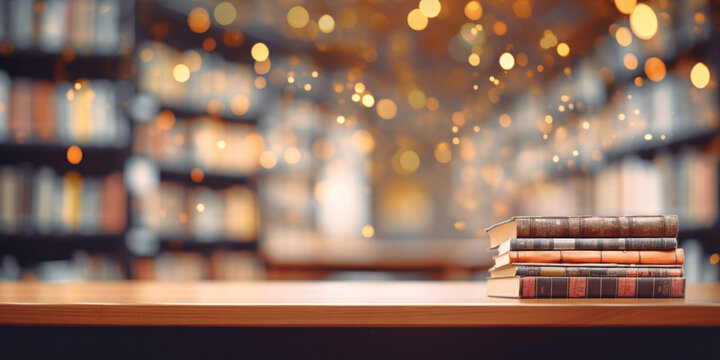 A stack of books sitting on top of a wooden table. This image can be used to represent education, learning, reading, or studying. Perfect for bookstores, libraries, or educational websites.