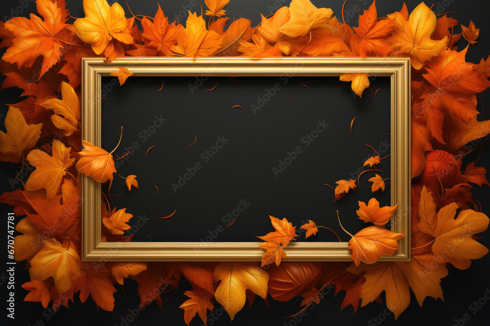 Poster a picture frame surrounded by vibrant autumn leaves. perfect for adding a touch of nature to your ph