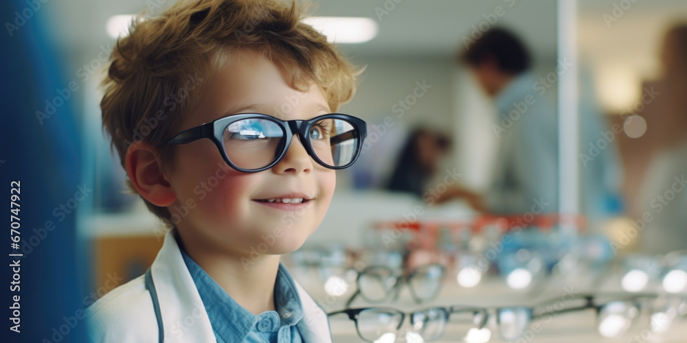 Sticker A young boy wearing glasses and a lab coat. Suitable for science, education, and laboratory-related projects.