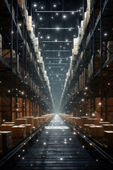 A large warehouse filled with numerous boxes. Perfect for illustrating storage, logistics, or inventory management. - obrazy, fototapety, plakaty