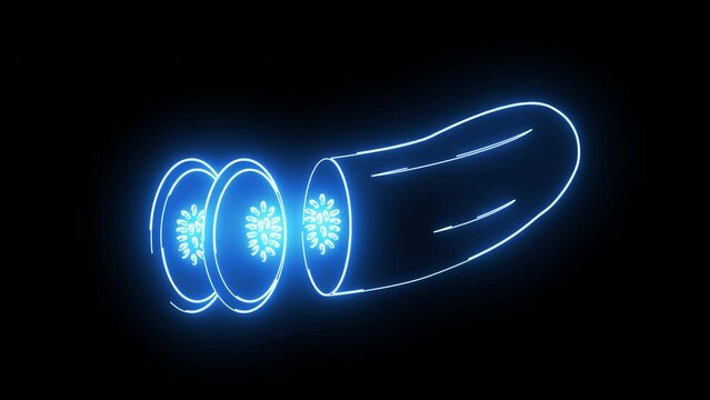 Animation of a cucumber icon with a glowing neon effect