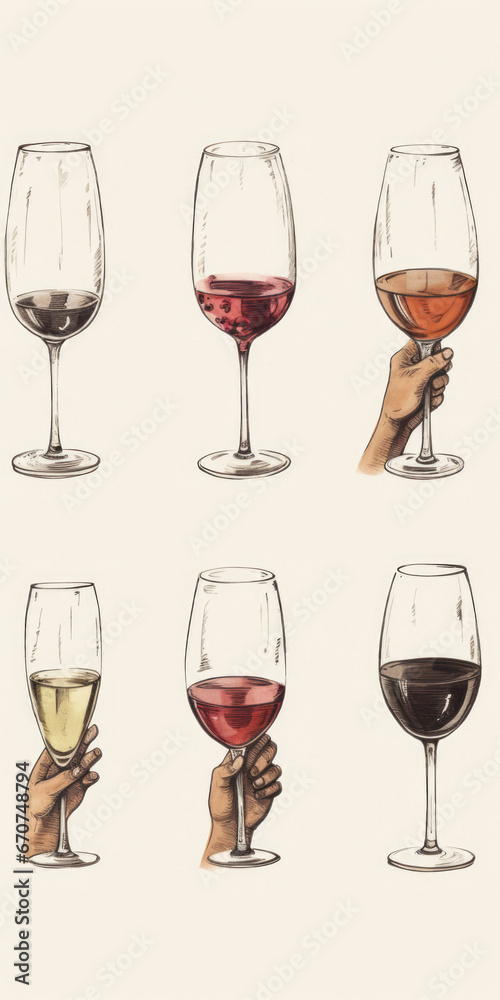 Poster a drawing of a hand holding a glass of wine. perfect for wine enthusiasts or to add a touch of elega