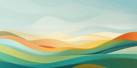 Abstract colorful landscape background farm land, blue , yellow, orange